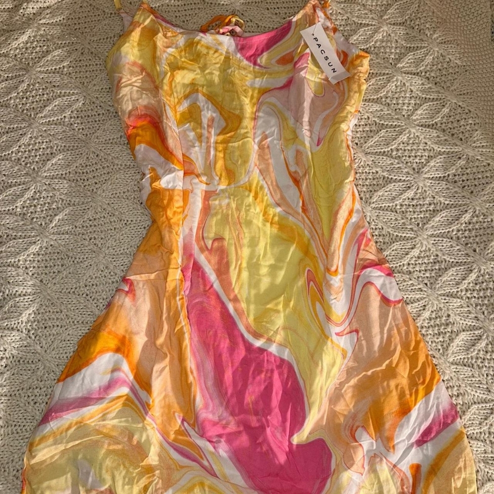 LA Hearts by PacSun Women's Multi Marble Print Tie Dye Backless Tie Dress